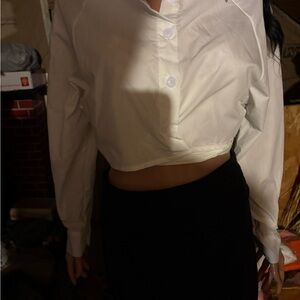Women's White Button-Up Cropped Blouse